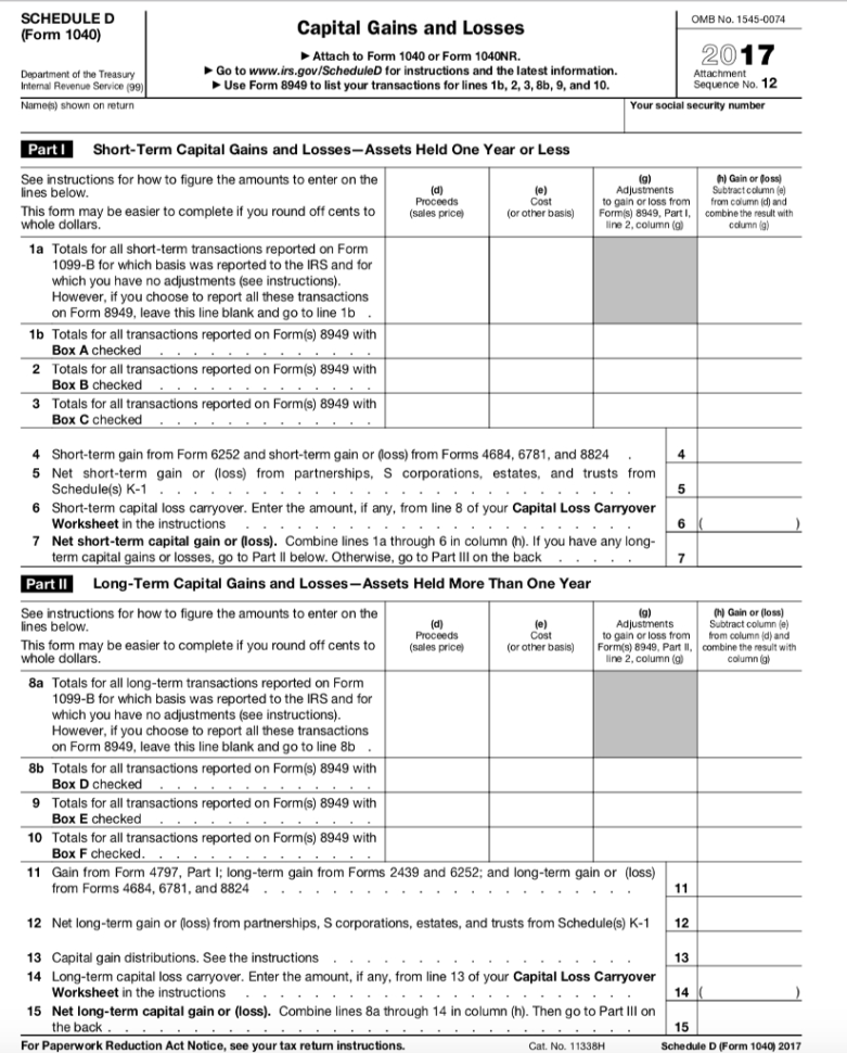 Fill Out A 2017  Tax Form 1040 Schedule D Based
