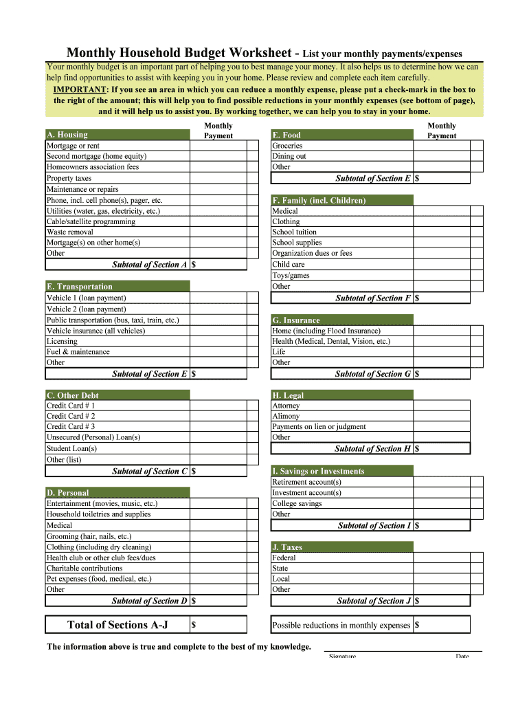 family budget worksheet printable
