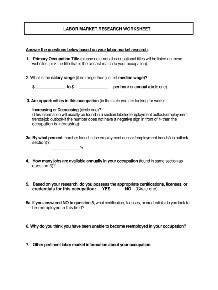 Fillable Online Mass Labor Market Research Worksheet  Mass