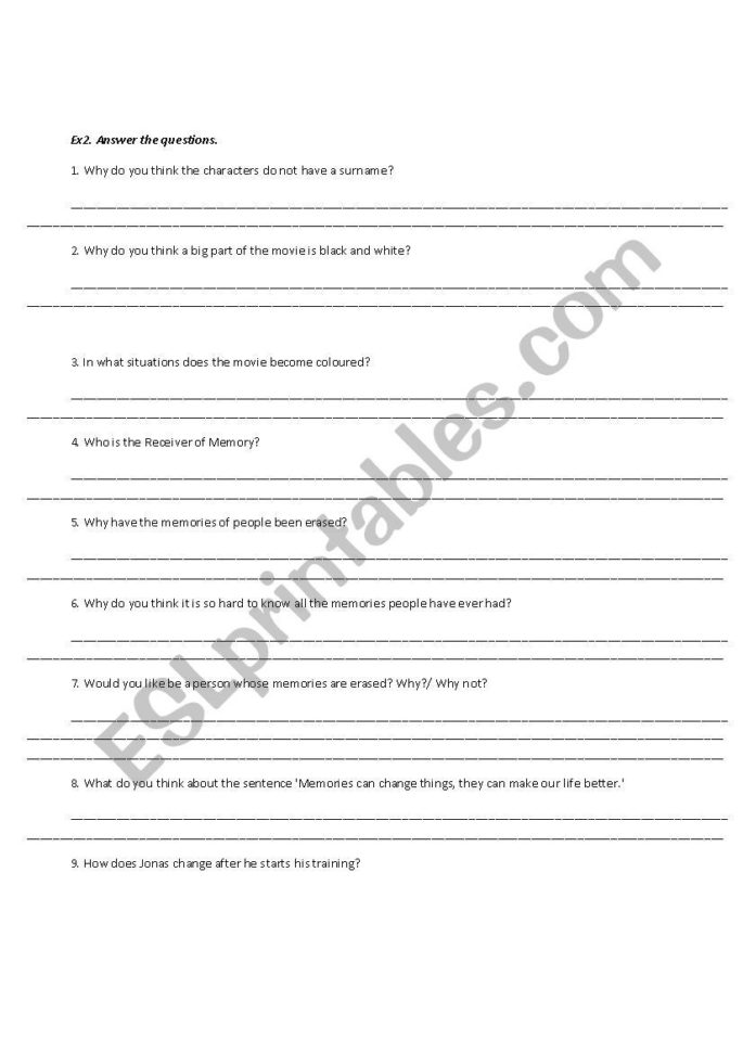 Film Worksheet The Giver  Esl Worksheetmiriam21