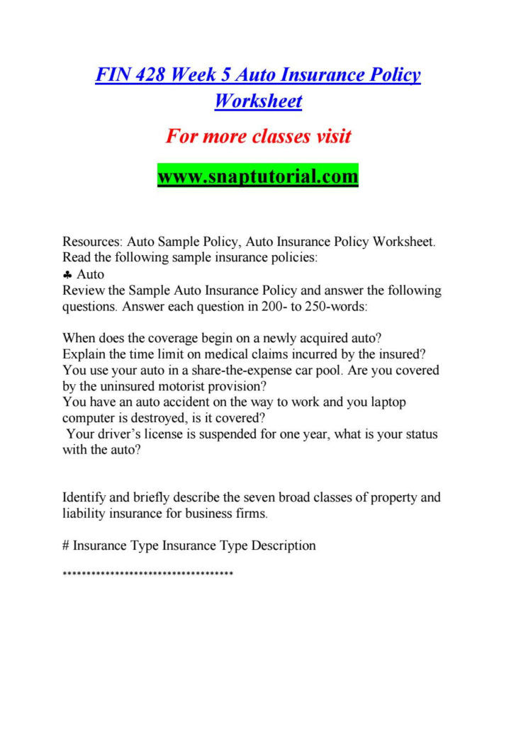 Auto Liability Limits Worksheet Answers