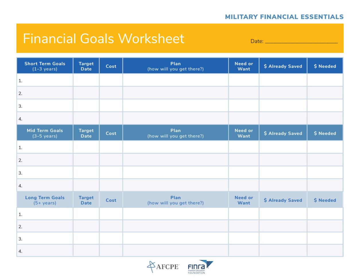 Financial Goals Worksheethhc 807Th Mcds
