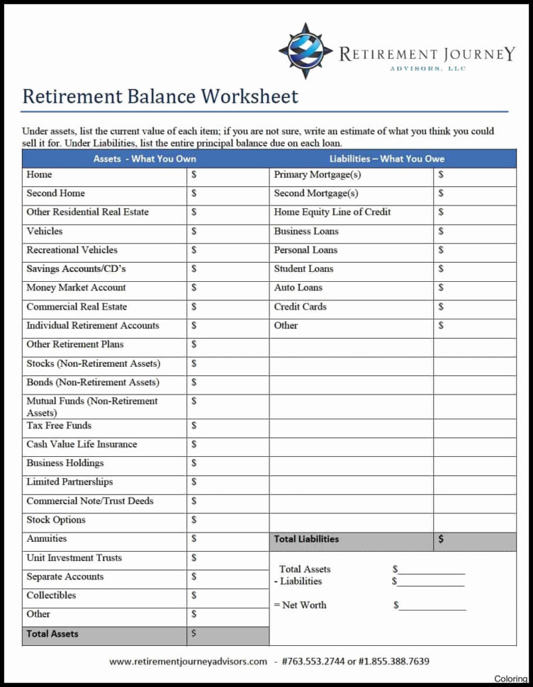Financial Planning Worksheets Report S Personal