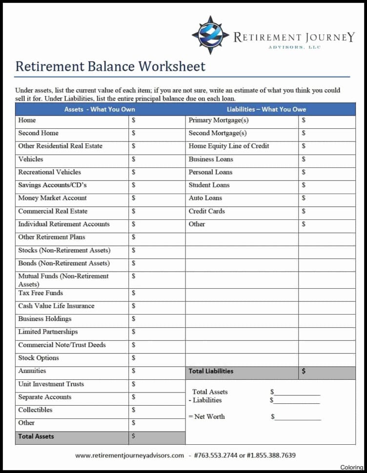 Financial Planning Worksheets Report S Personal