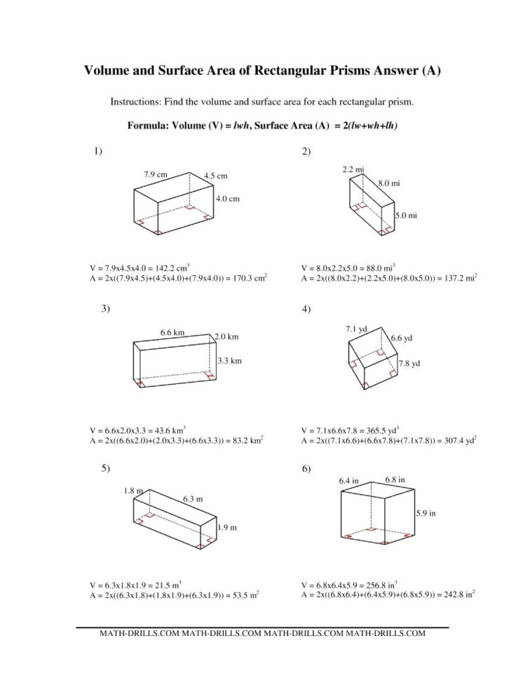 Find Surface Area Of Rectangular Prism Math The Volume And Surface