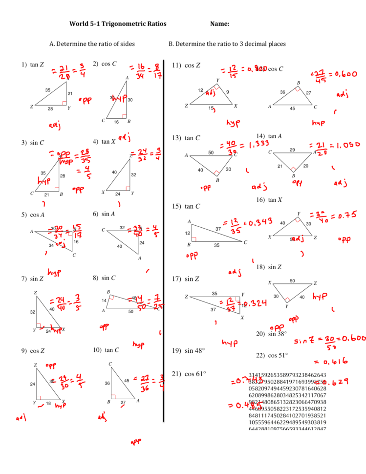 Find The Value Of Each Trigonometric Ratio 11 Cos Z 13 Tan