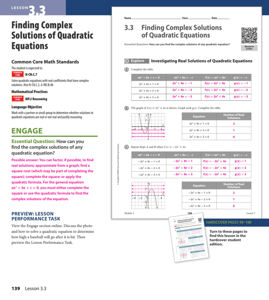 Finding Complex Solutions Of Quadratic Equations