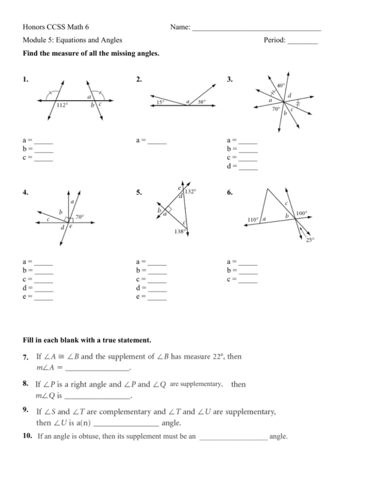 Solving For Unknown Angles Worksheets