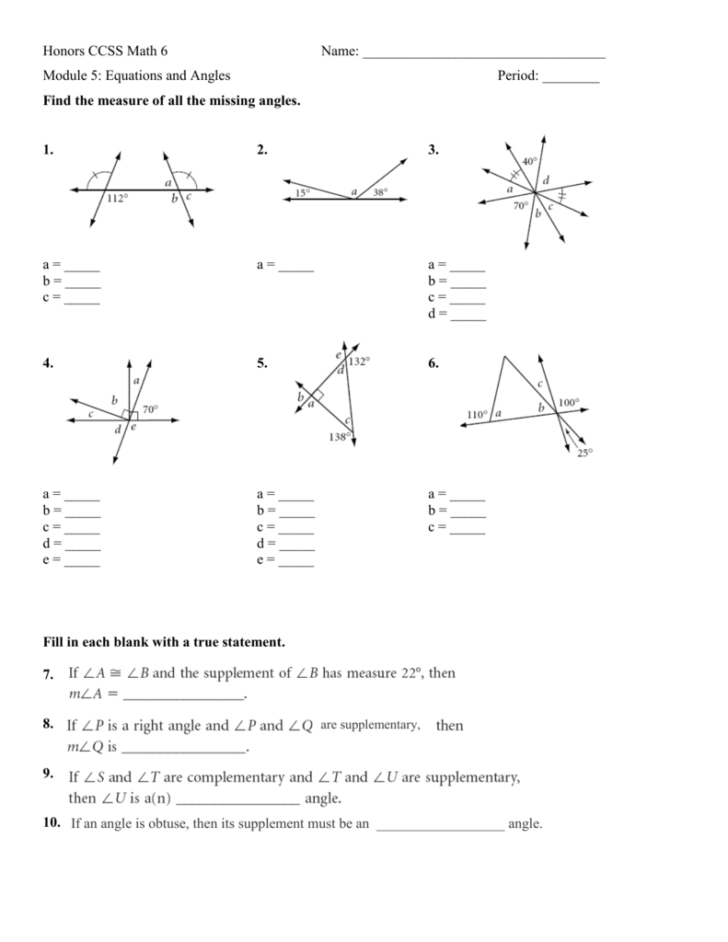 Find The Missing Angle Measure Worksheet — db-excel.com