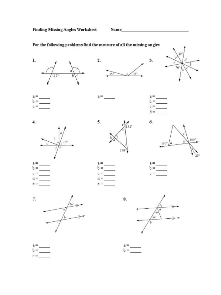 Finding Missing Angles Worksheet  Xorforums