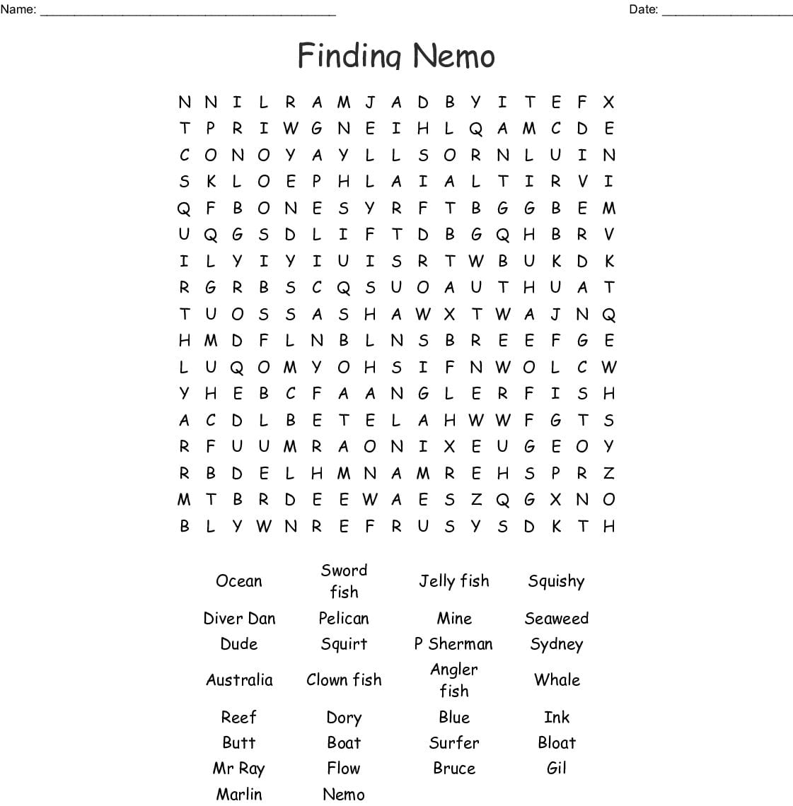 Finding Nemo Word Search Word — db-excel.com