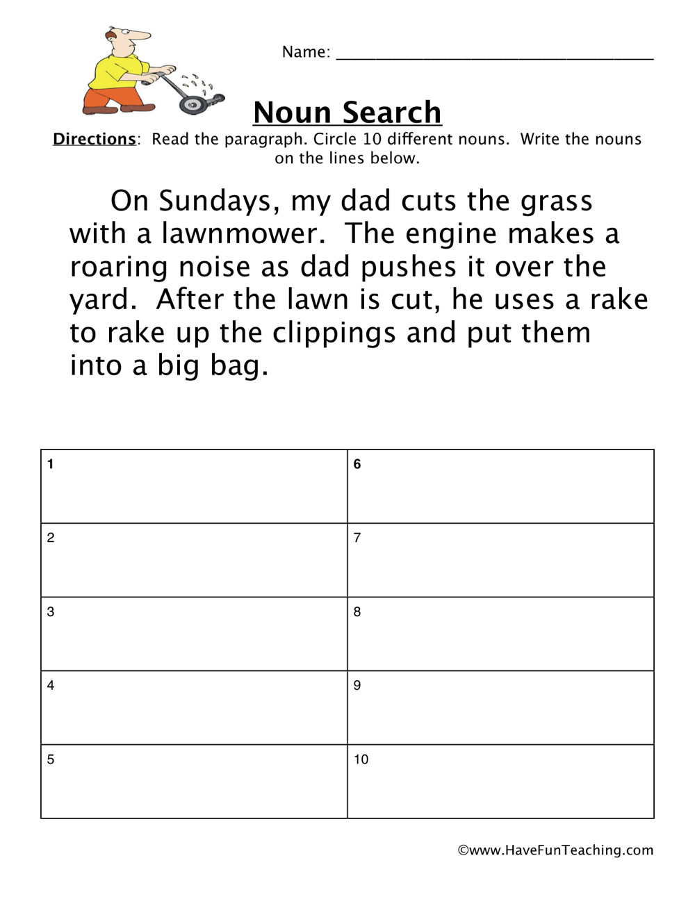 Finding Nouns In A Paragraph Worksheets For Grade 8