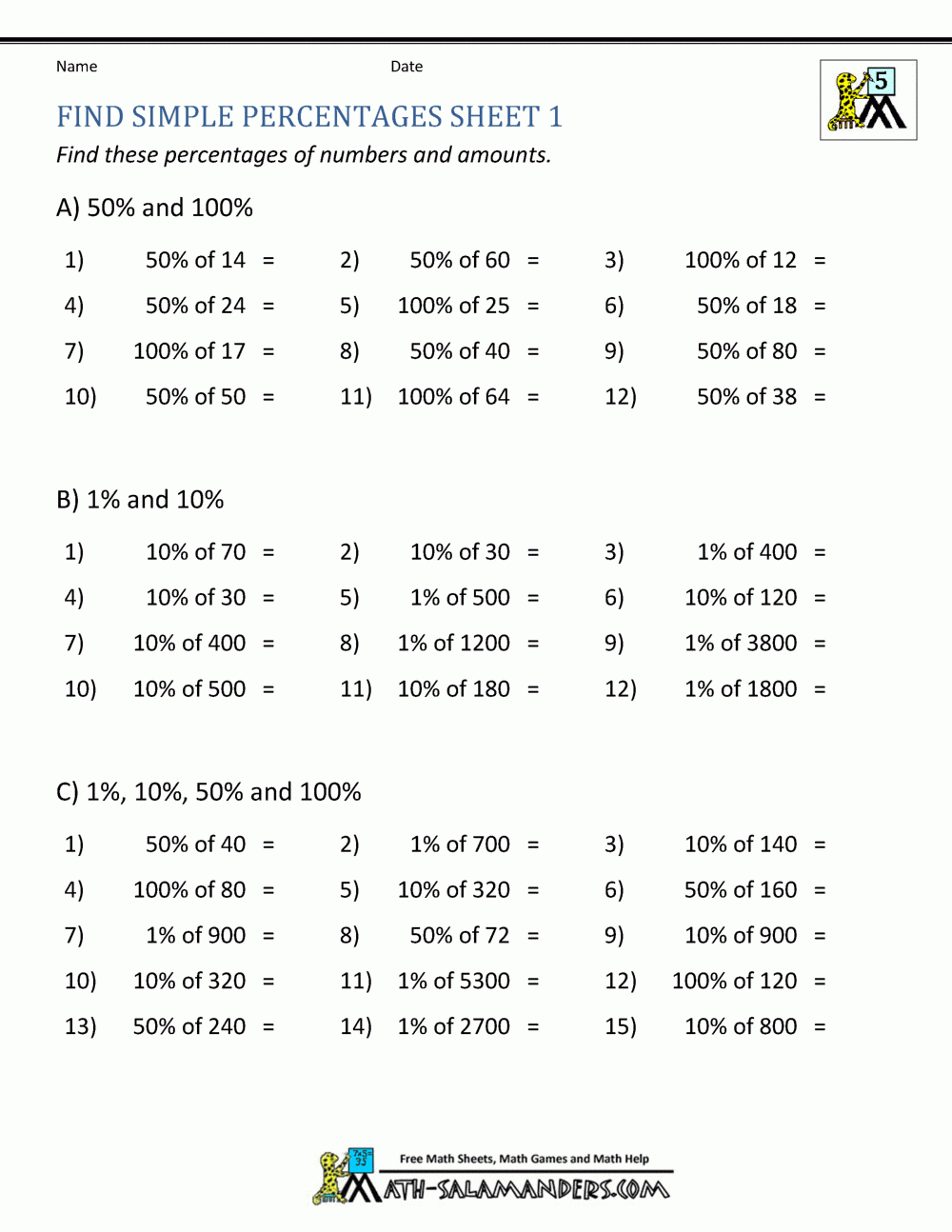 How To Increase A Number By A Percentage Worksheet