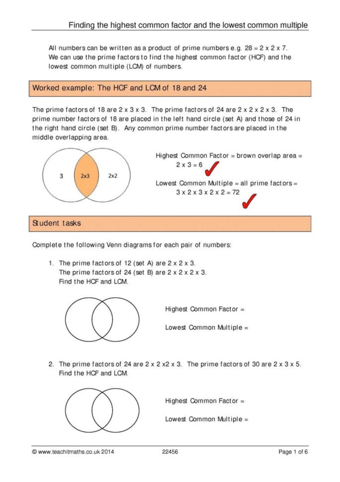 Finding The Highest Common Factor And Lowest Multiple
