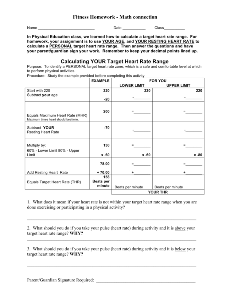 Fitness Homework Target Heart Rate