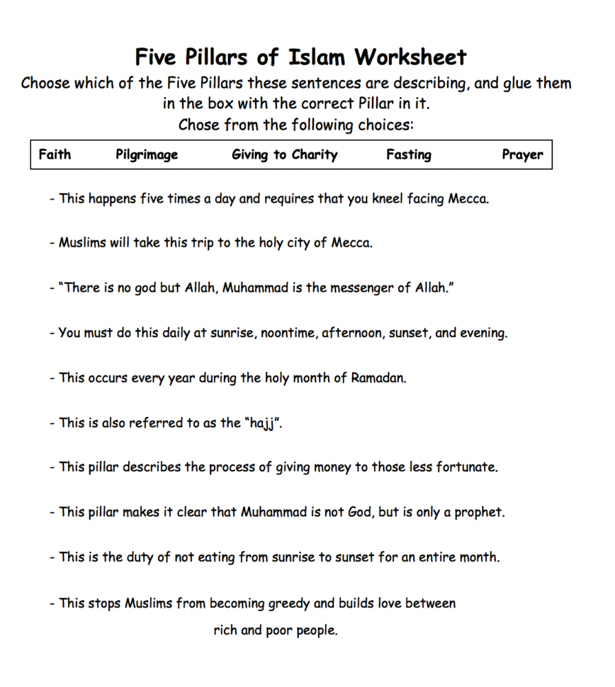 Five Pillars Of Islam Worksheet 1 – Safar Resources