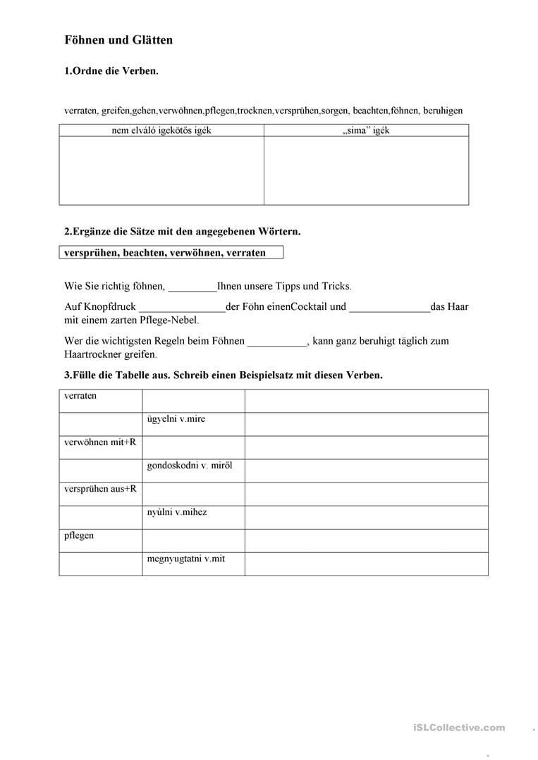 Föhnen Worksheet  Free Esl Printable Worksheets Made