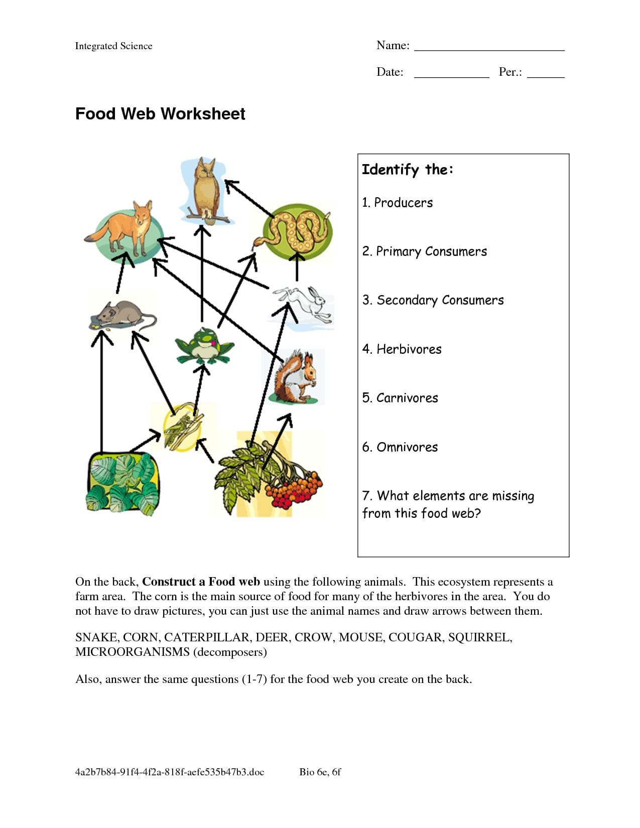 Food Chain Worksheet  Redwoodsmedia