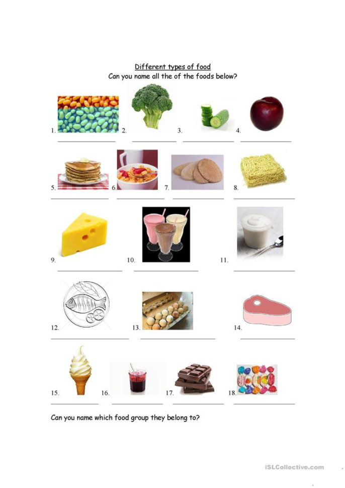 Food Groups  English Esl Worksheets
