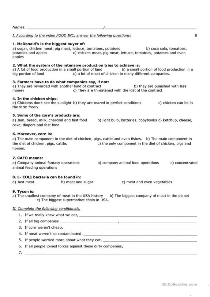 Food Inc  English Esl Worksheets