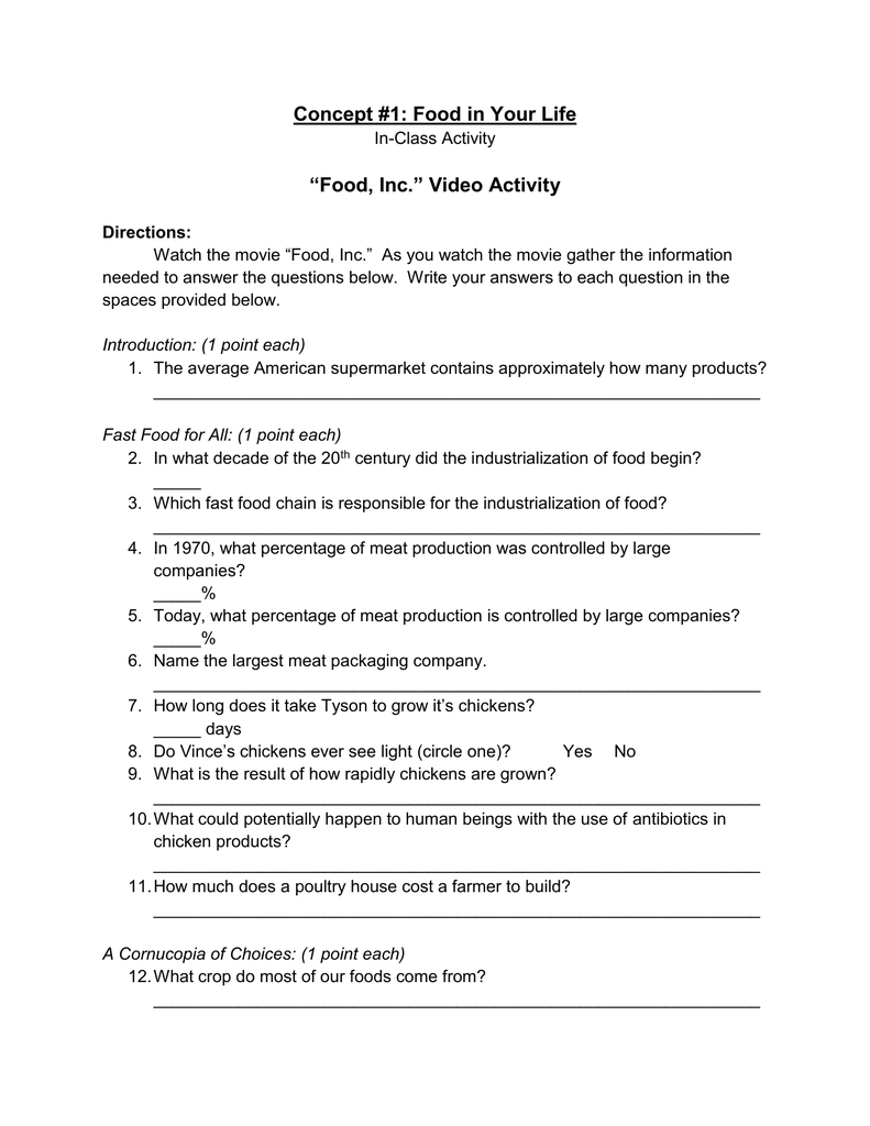 Food Inc Video Activity Db excel