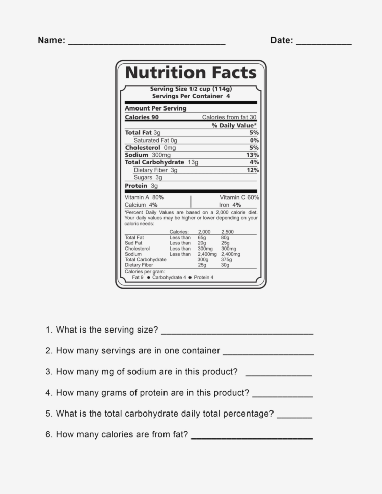 Nutrition Label Worksheet Answer Key Pdf Db excel