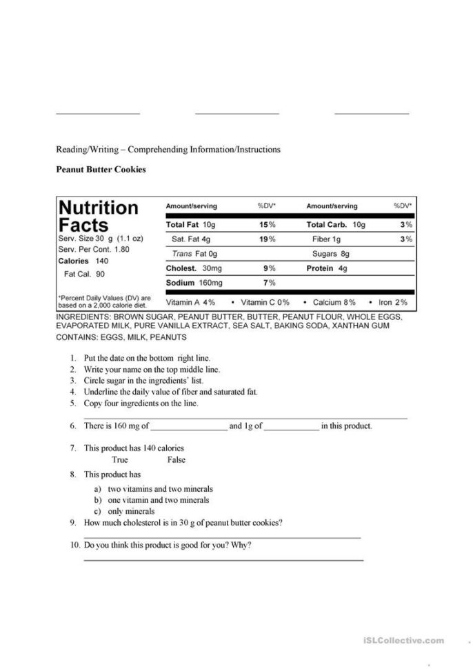 Food Labels Worksheet  Free Esl Printable Worksheets Made