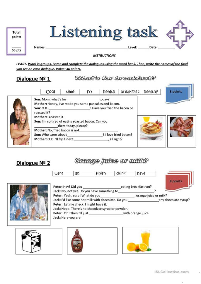 Food Listening Task  English Esl Worksheets