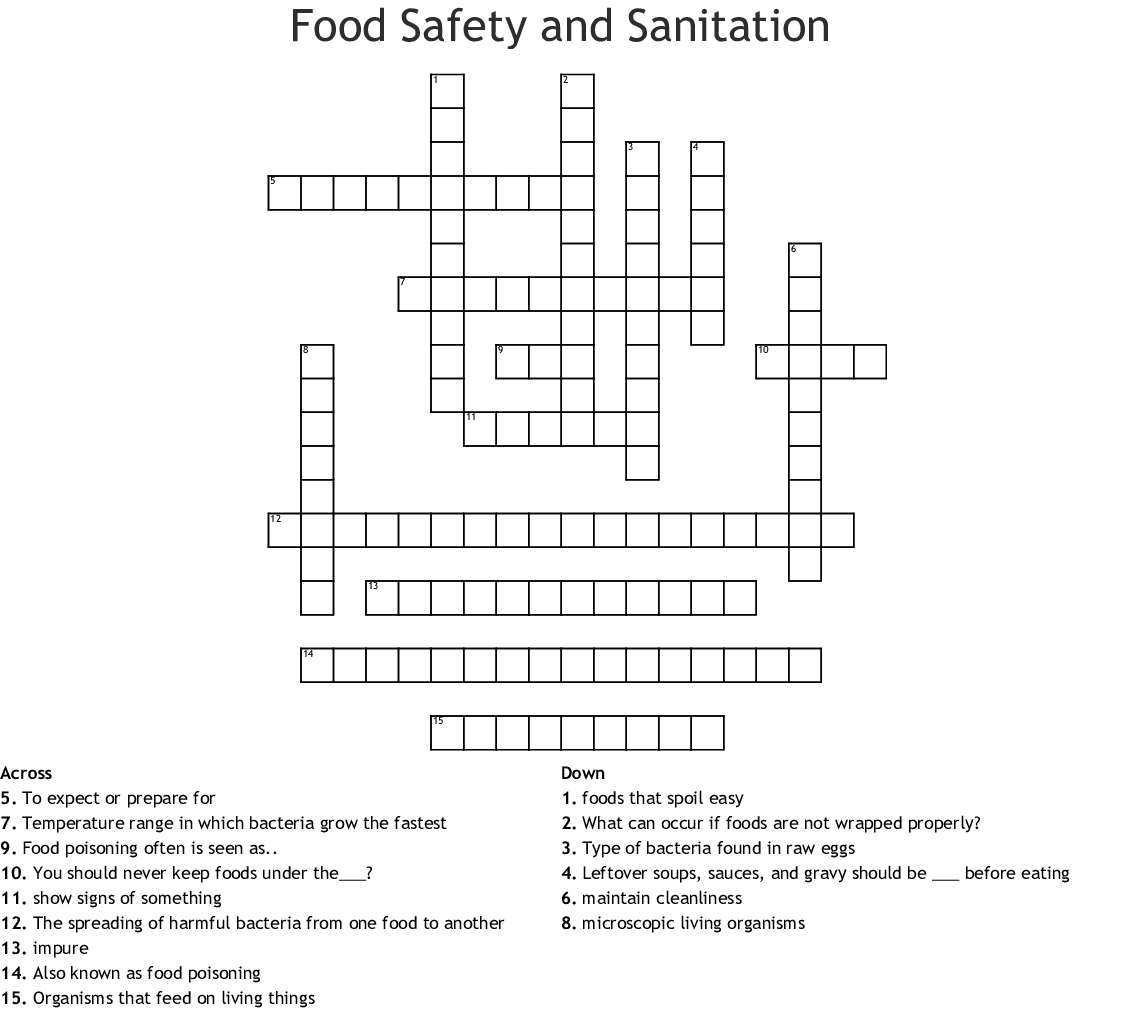 Food Safety And Sanitation Crossword  Word