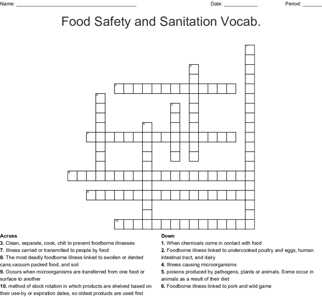 Food Safety And Sanitation Worksheet Answers —