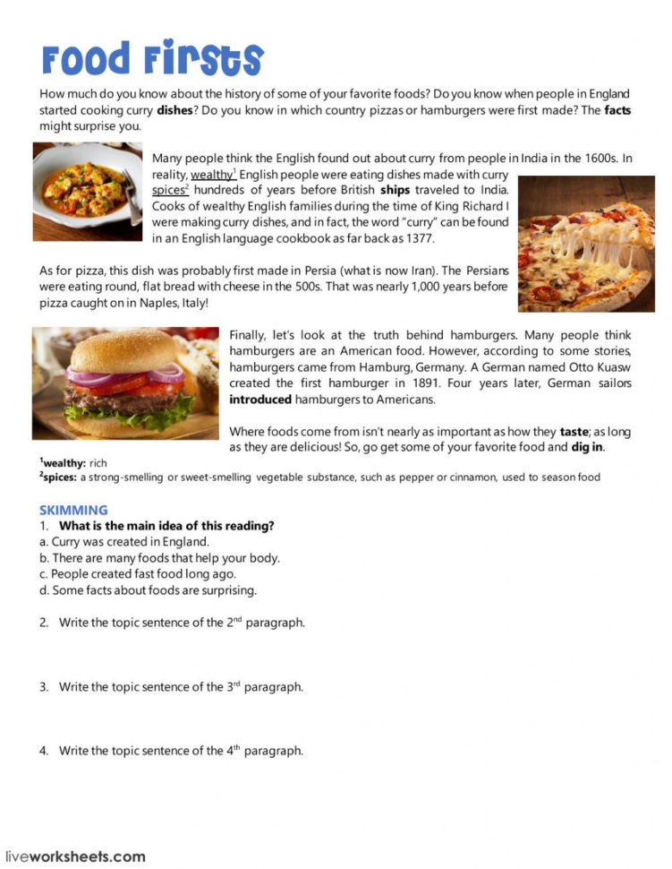 Foof Fts Reading  Interactive Worksheet