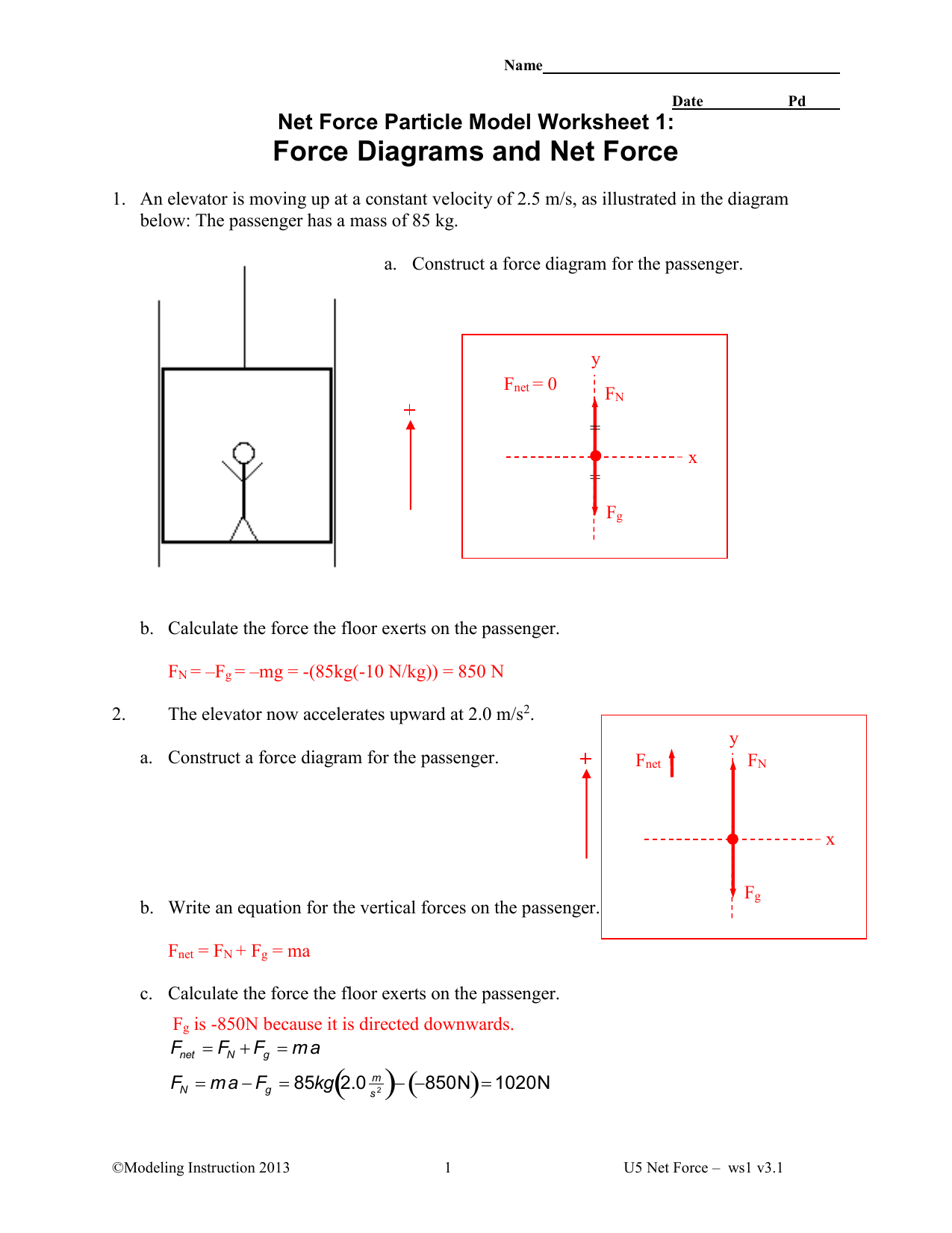Force Diagrams And Net Force Key