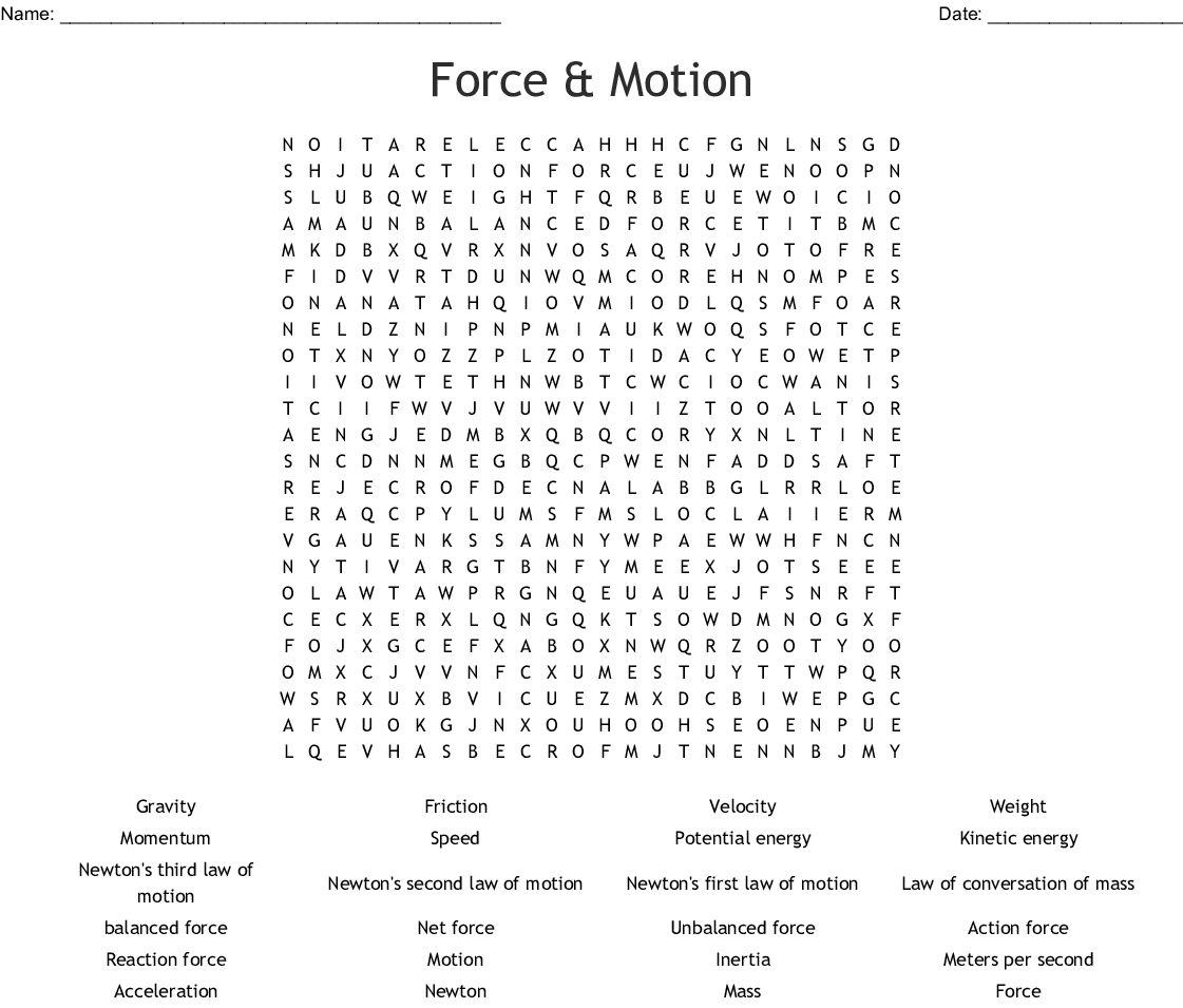 Force And Motion Printable