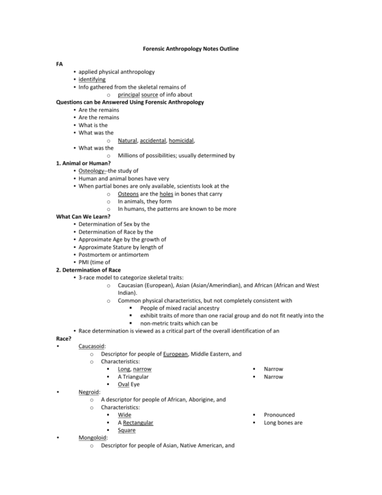 Forensic Anthropology Notes Outline