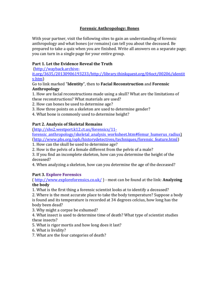Forensic Anthropology Webquest