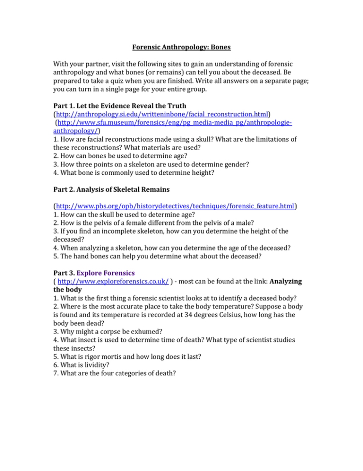 Forensic Bone Webquest
