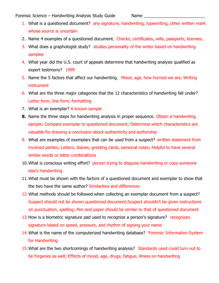 Forensic Science – Handwriting Analysis Study Guide