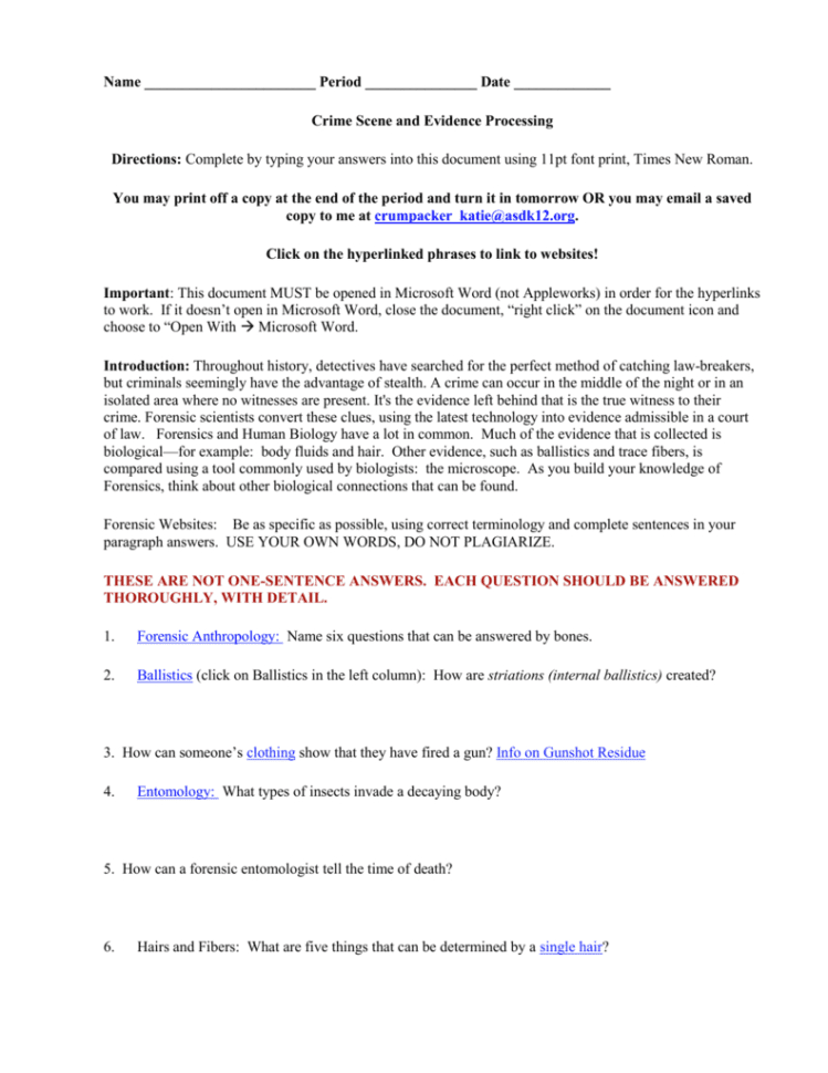 Forensic Science Webquest