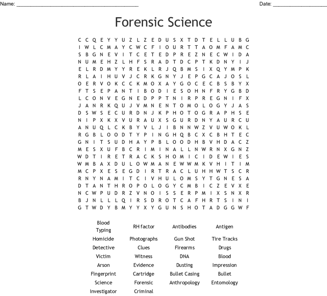 Forensic Science Word Search  Word