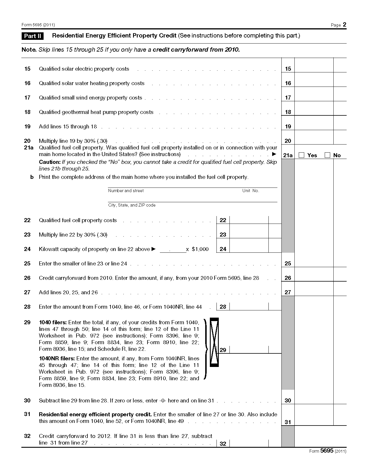 Form 5695 Residential Energy Credits Db excel