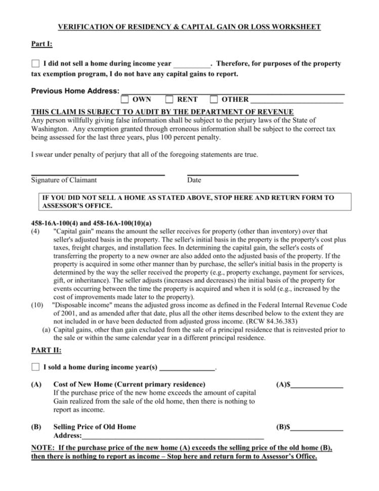 Form  Capital Gains Worksheet
