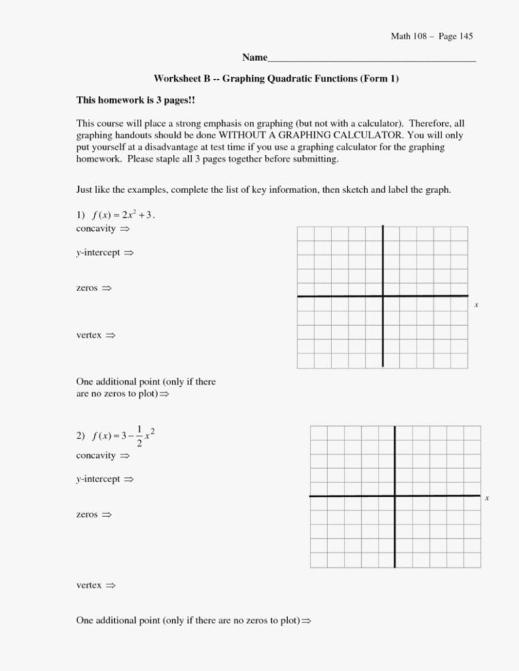 Form Graphing Quadratics In Tandard Worksheet Parabolas
