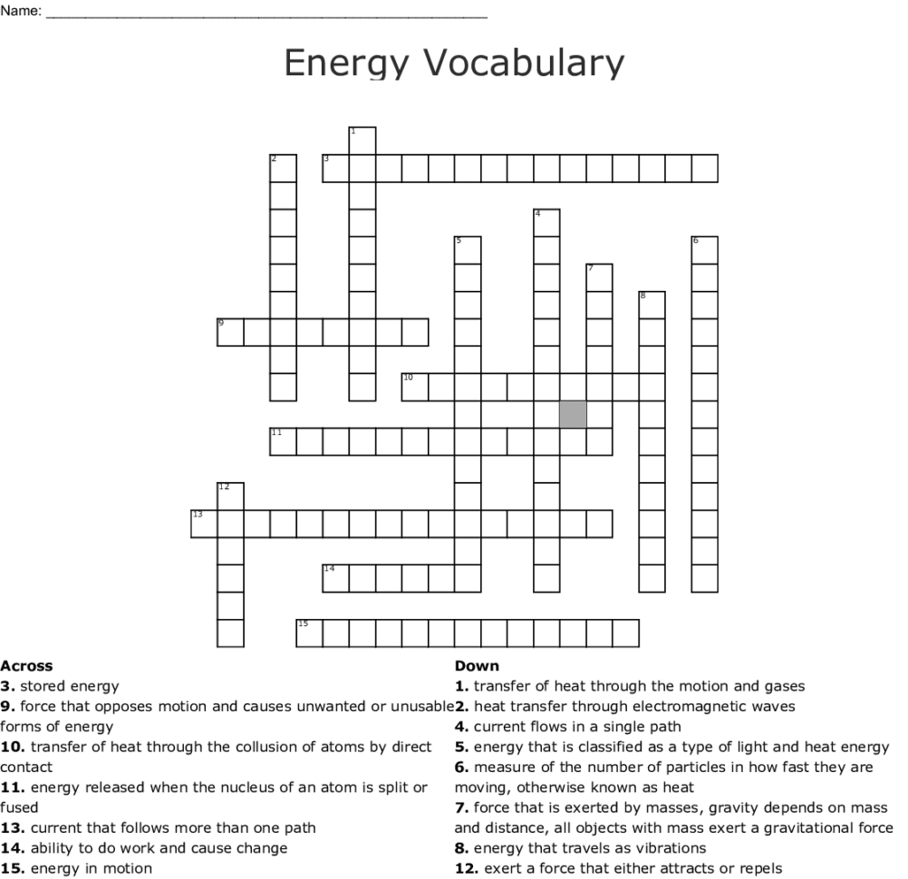 Forms Of Energy Crossword  Word