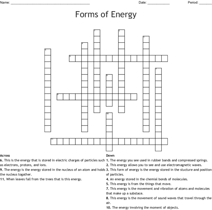 Forms Of Energy Worksheet