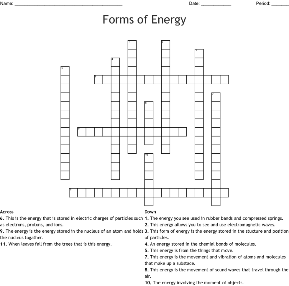 Forms Of Energy Crossword  Word