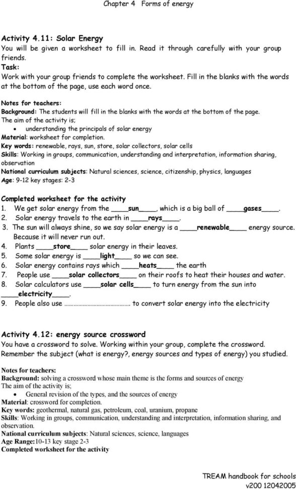 Forms Of Energy Worksheet Answer Key Multiplication