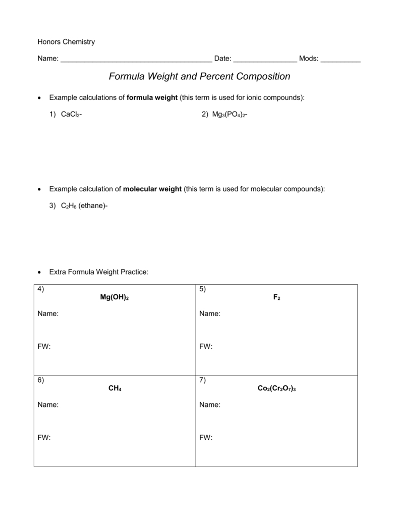 Formula  Percent Composition Packet