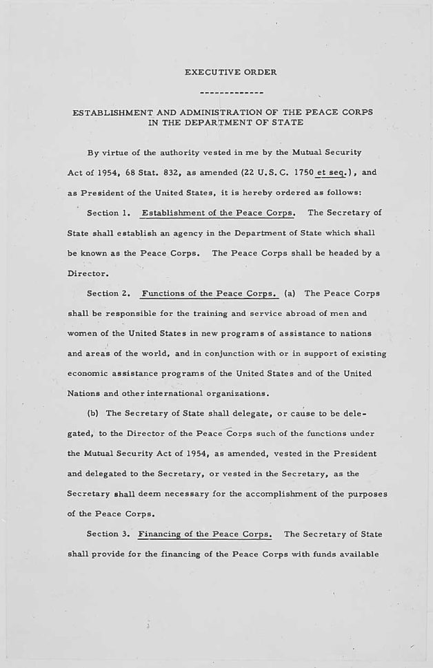 Founding Documents Of The Peace Corps  National Archives