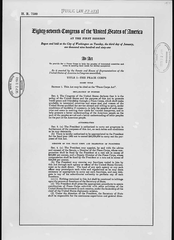 Founding Documents Of The Peace Corps  National Archives