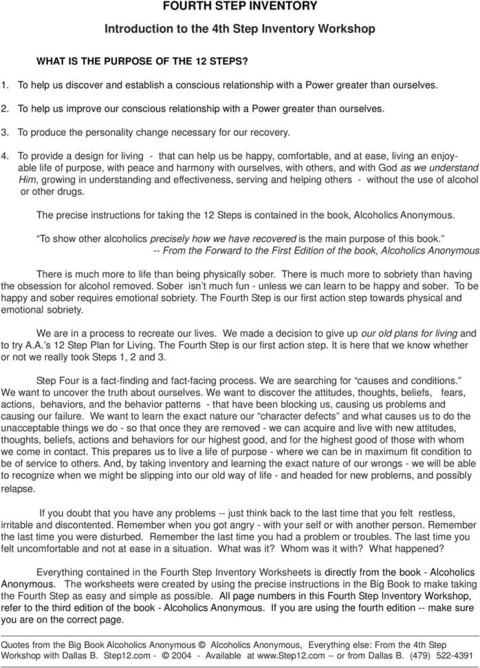 Fourth Step Inventory Introduction To The 4Th Step Inventory